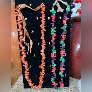 American Native Colorful Corn Beaded Necklaces Set of 2 37” leather strap